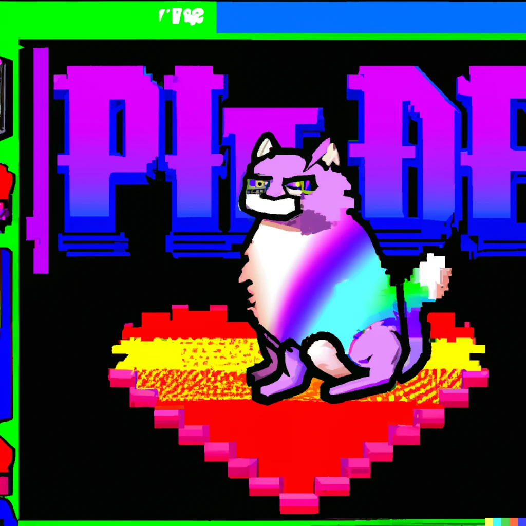 Prompt: Gay pride cat, video game screenshto