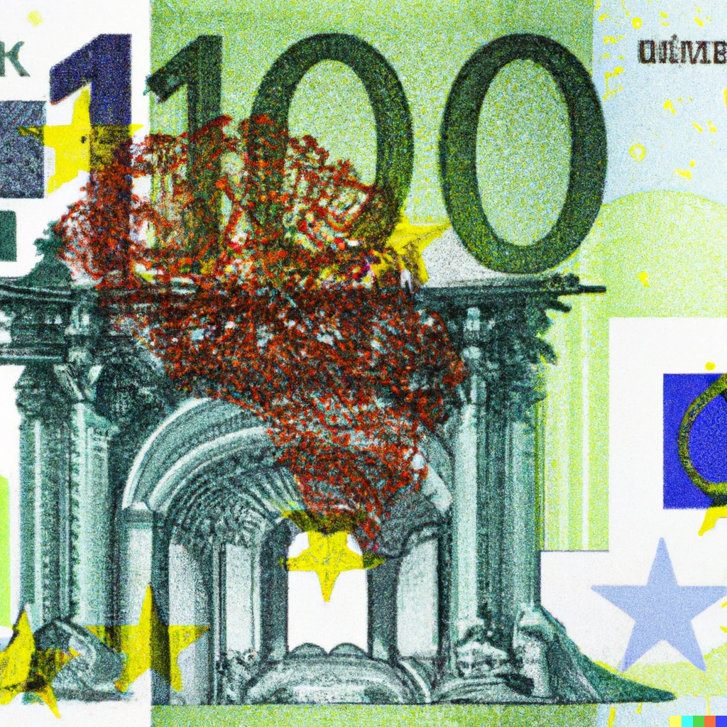 Prompt: The Mandelbrot set on a euro note