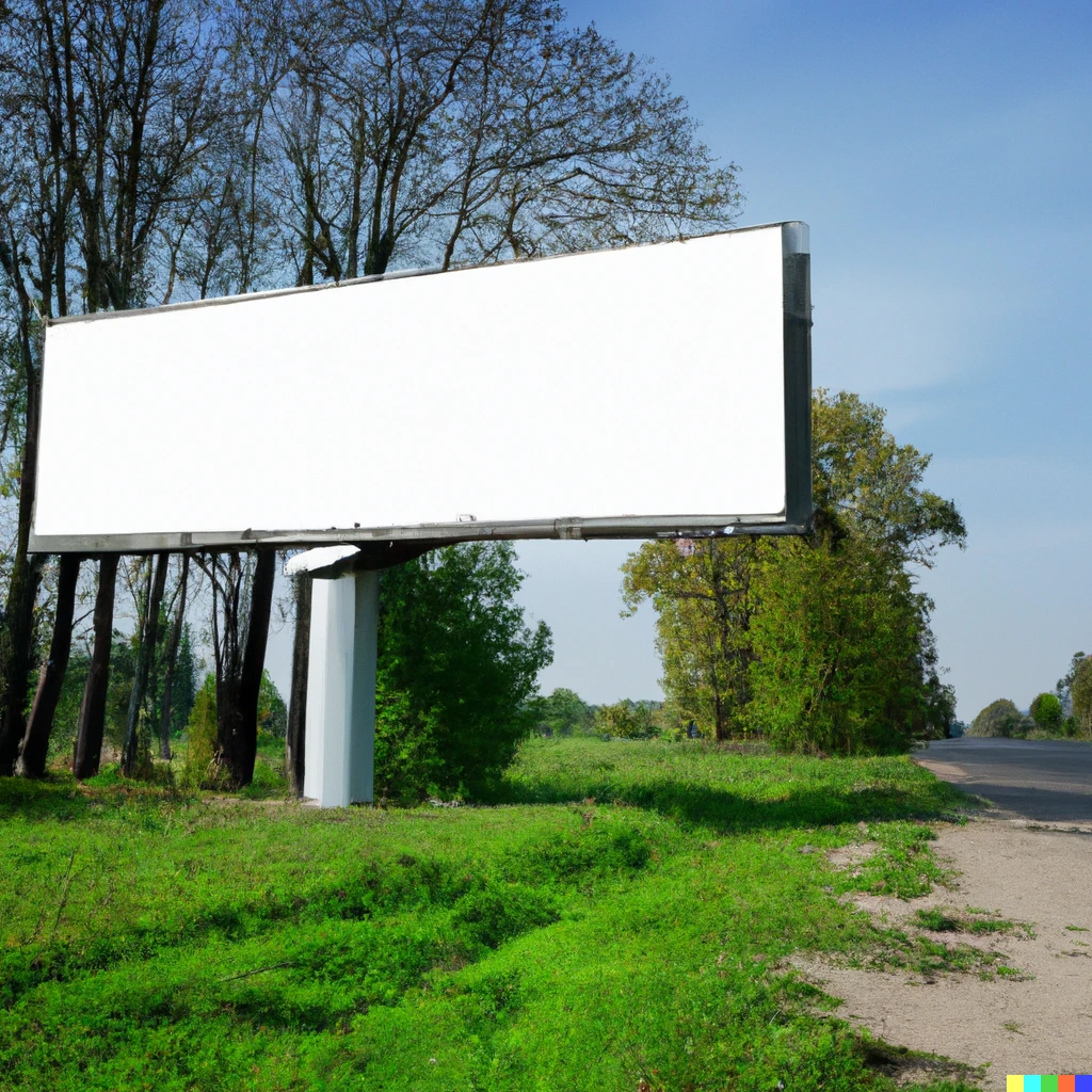 Prompt: Billboard at the side of the road with an advertisement