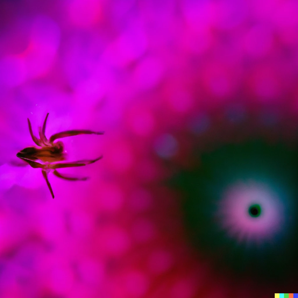 Prompt: Macro shot of the Mandelbrot set capturing a spider