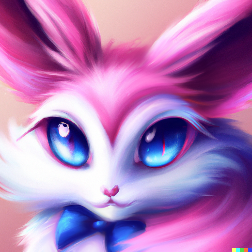 Niko × DALL·E 2 | Cute art of a furry Sylveon wearing a pink bow on its ...