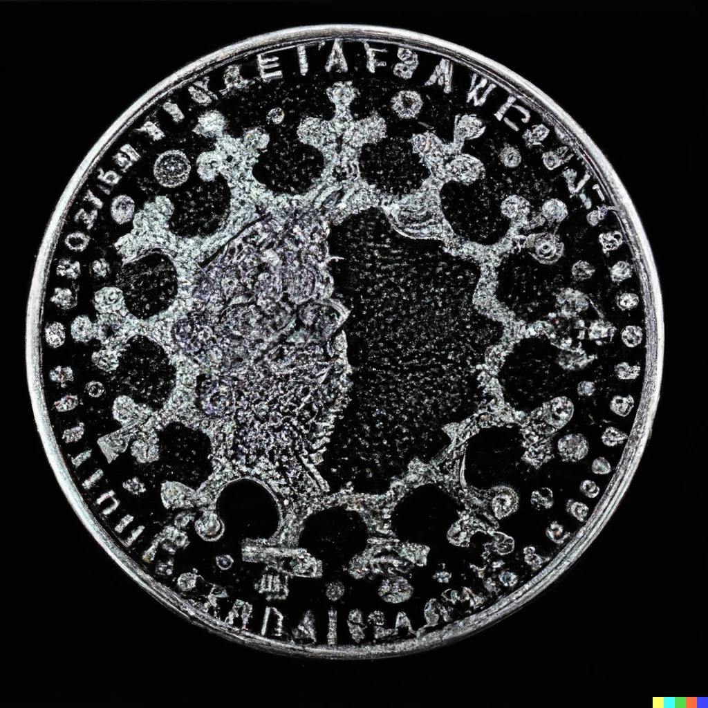 Prompt: The Mandelbrot set engraved on a coin