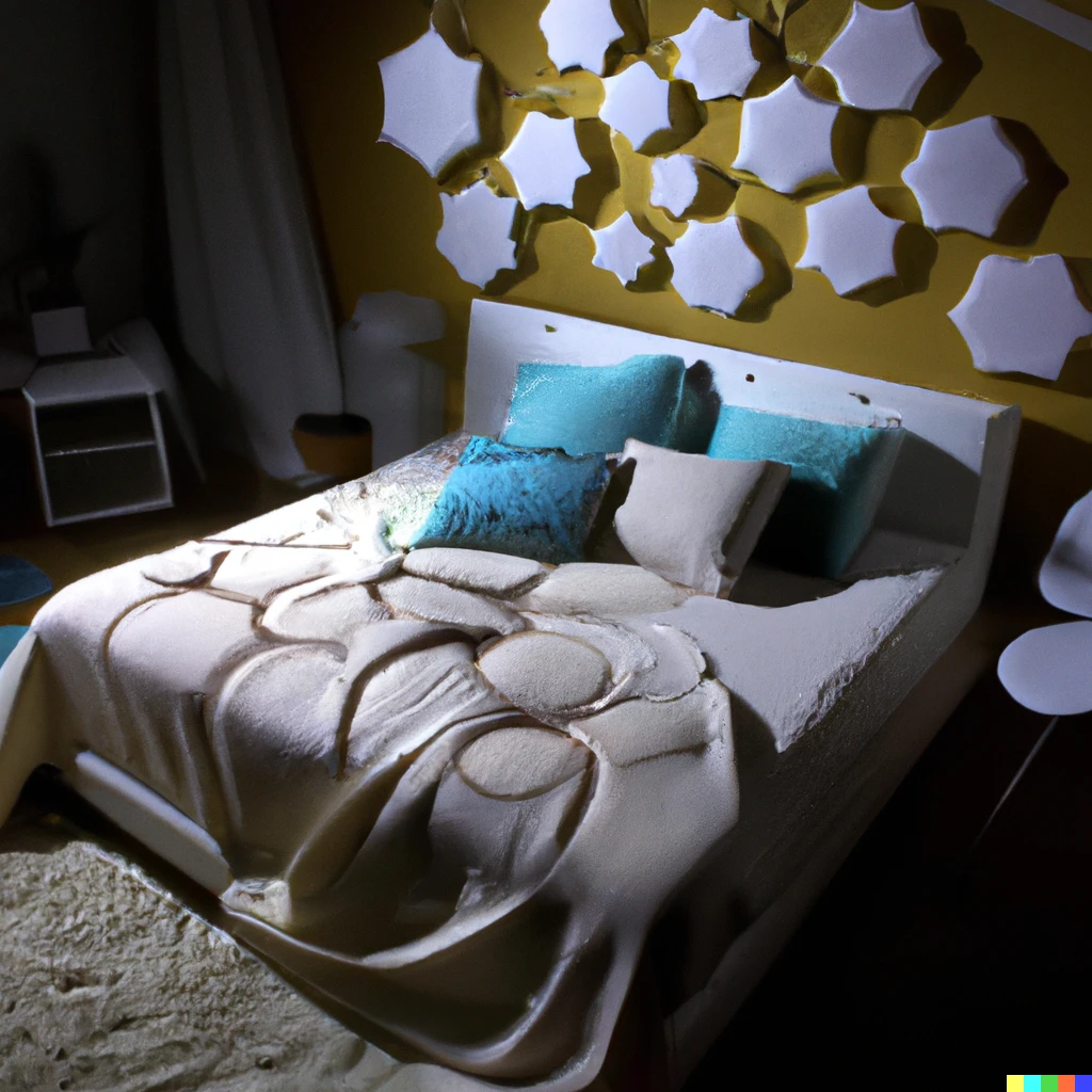 Prompt: Bedroom inspired by the Mandelbrot set, studio lighting