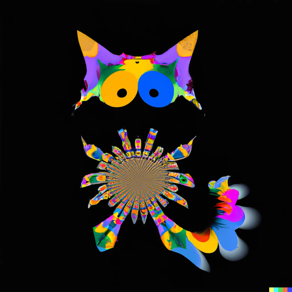 Prompt: The Mandelbrot set in the shape of a colorful cat