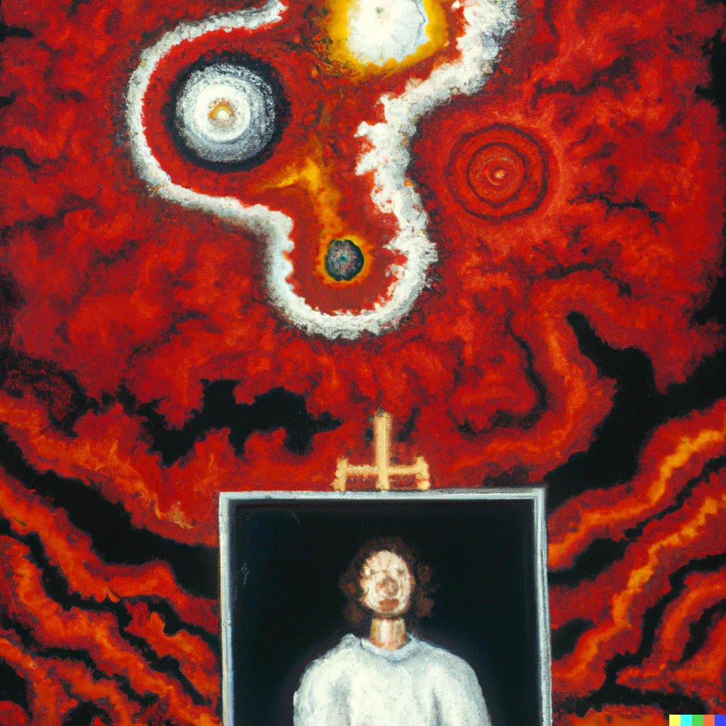 Prompt: Self-portrait by the Mandelbrot set, oil painting, 1993