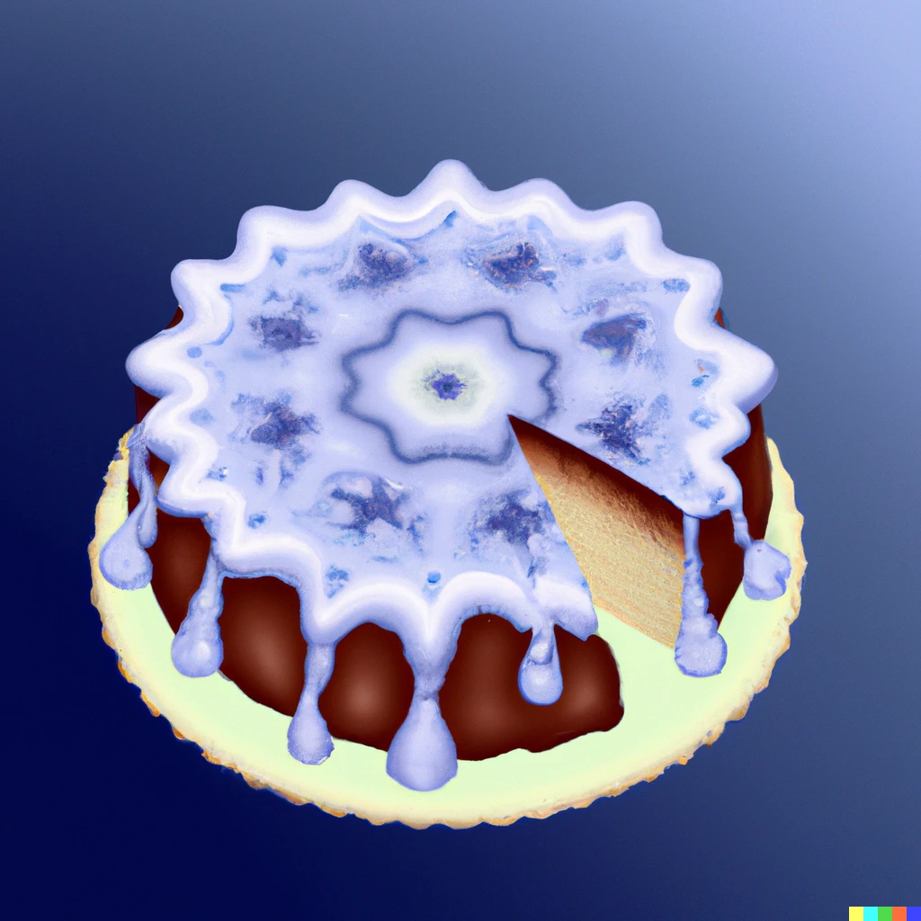 Prompt: A cake with icing in a Mandelbrot set pattern