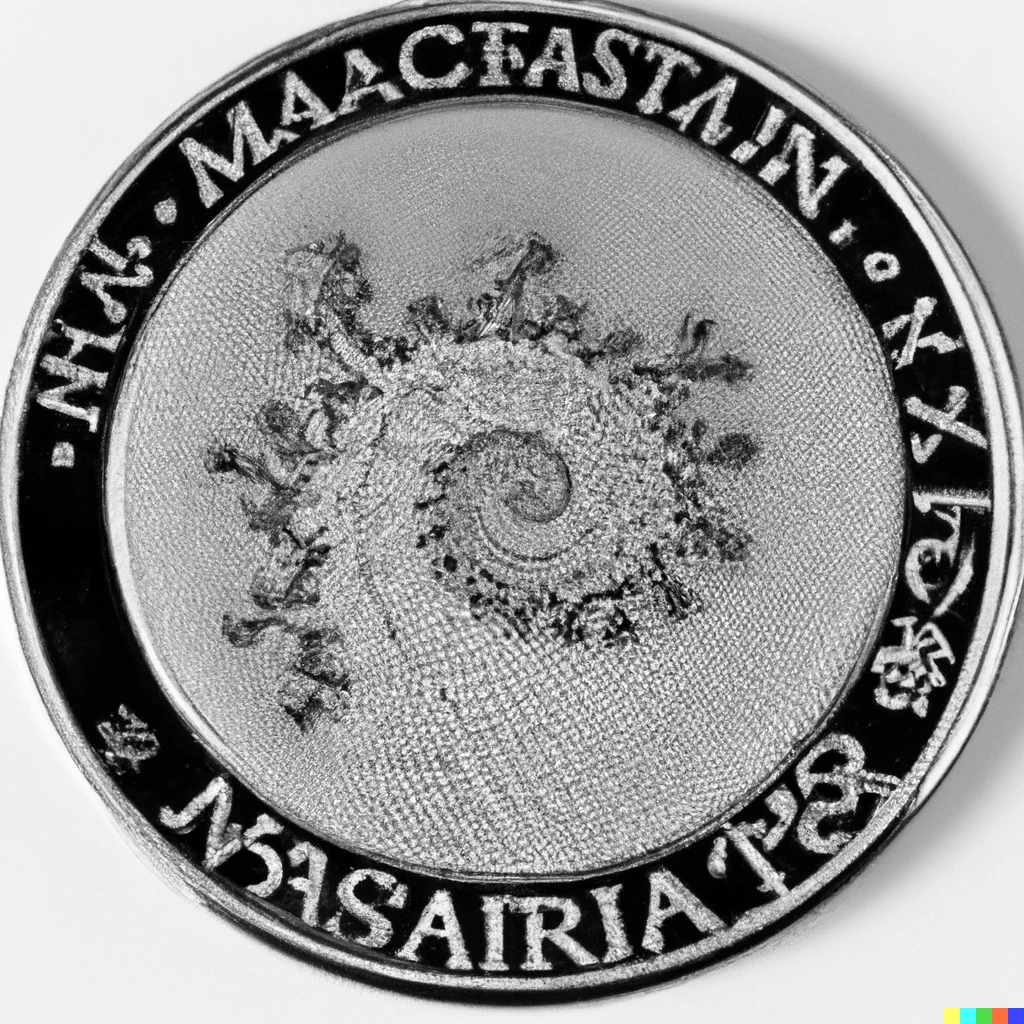 Prompt: The Mandelbrot set engraved on a coin