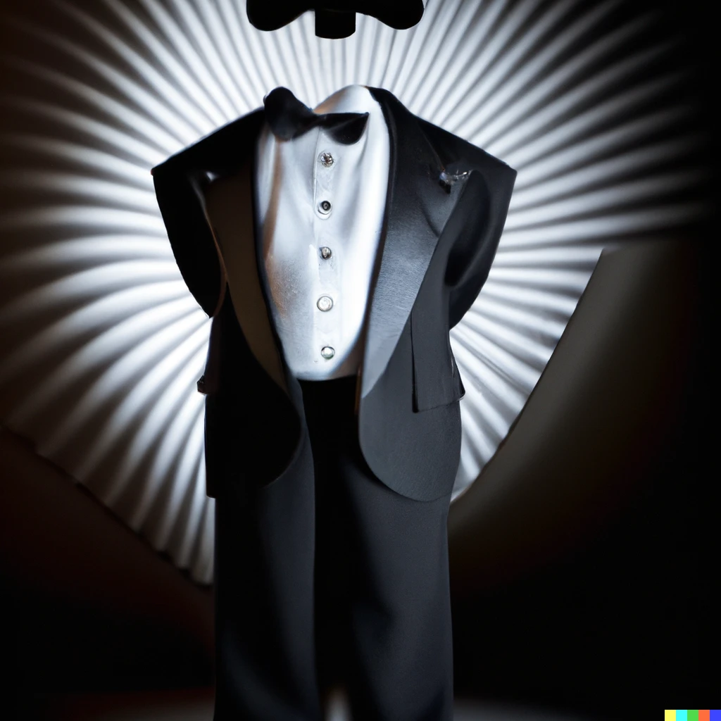 Prompt: The Mandelbrot set wearing a tuxedo, studio lighting