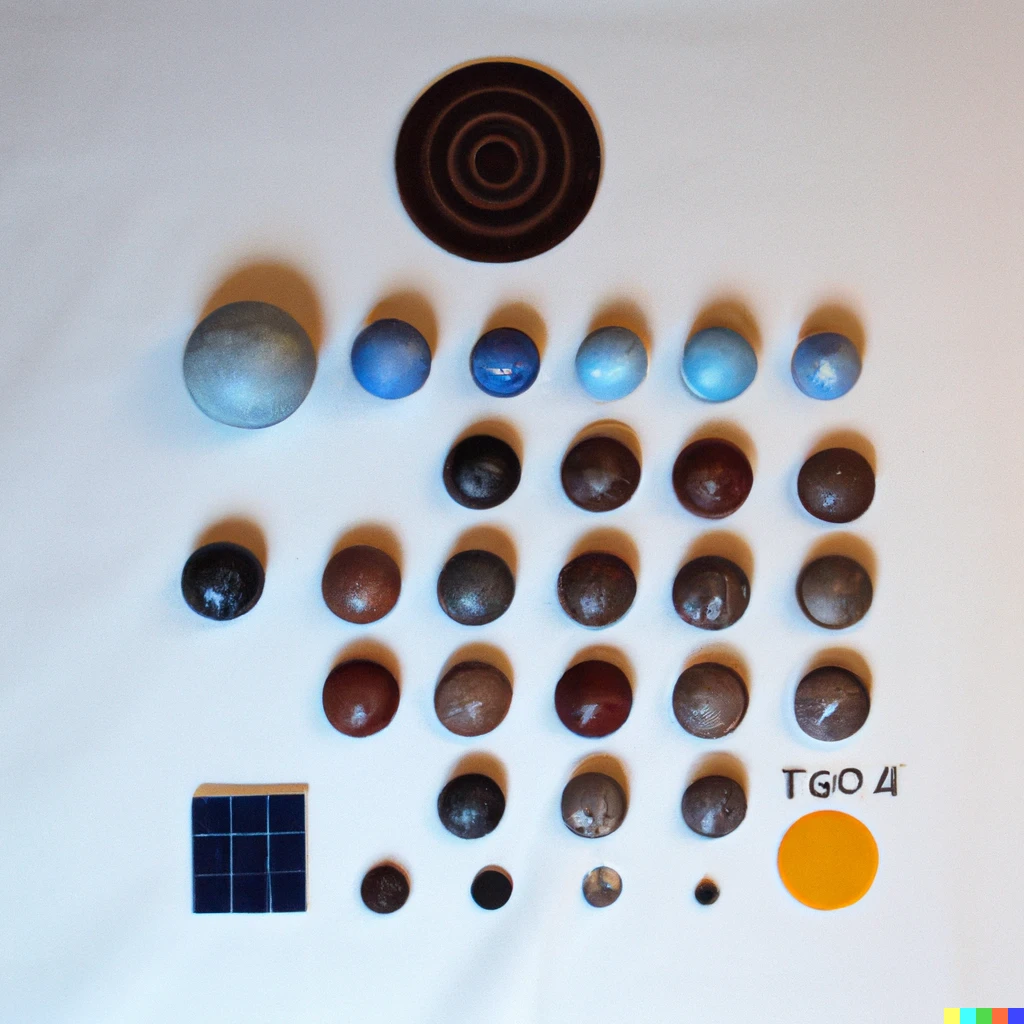 Prompt: Knolling photo of the solar system