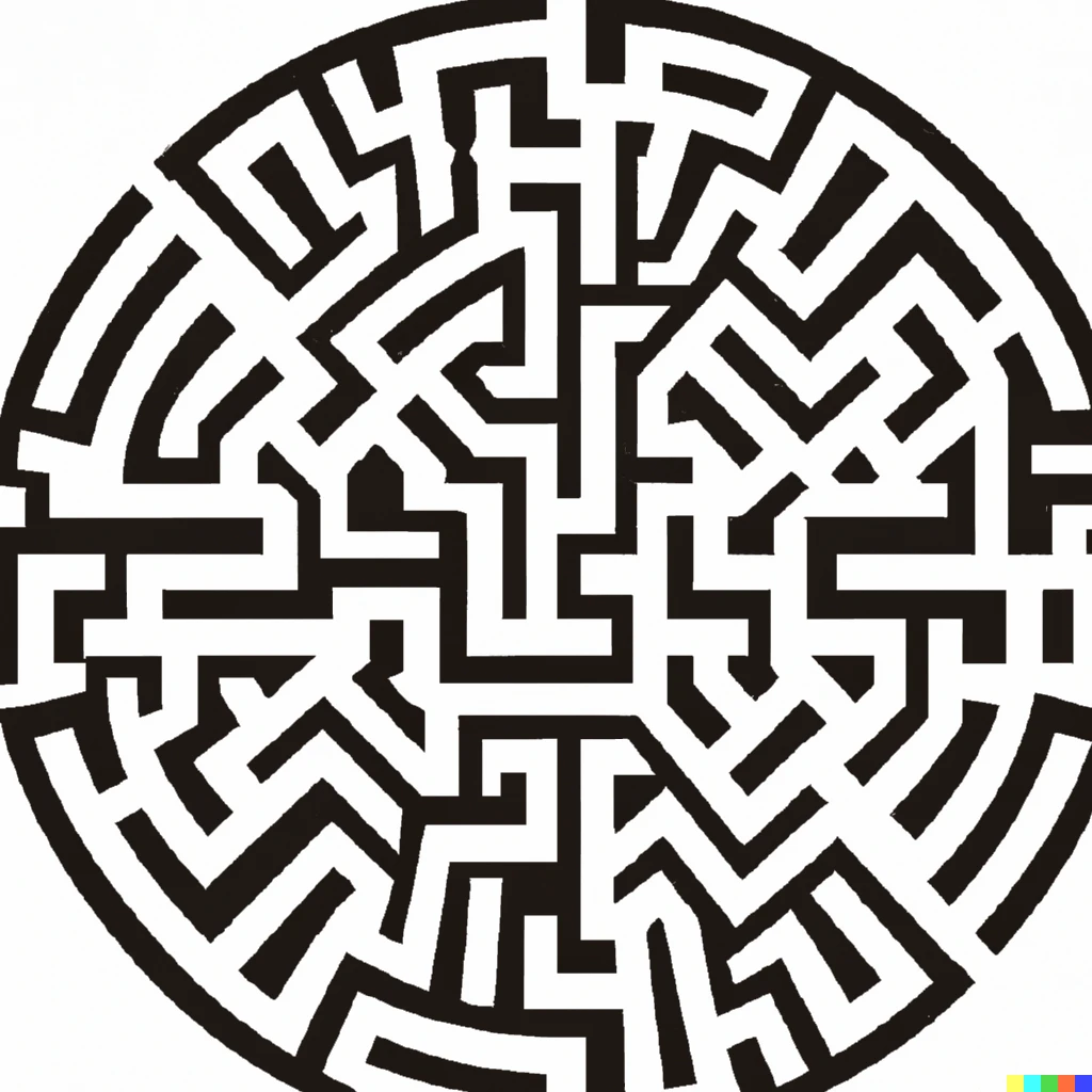 Prompt: A maze in the shape of the Mandelbrot set