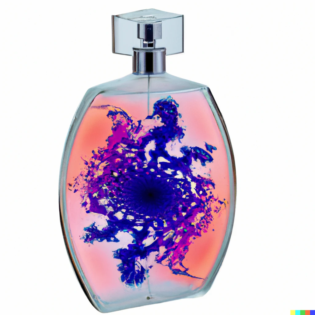 Prompt: A glass perfume bottle in the shape of the Mandelbrot set