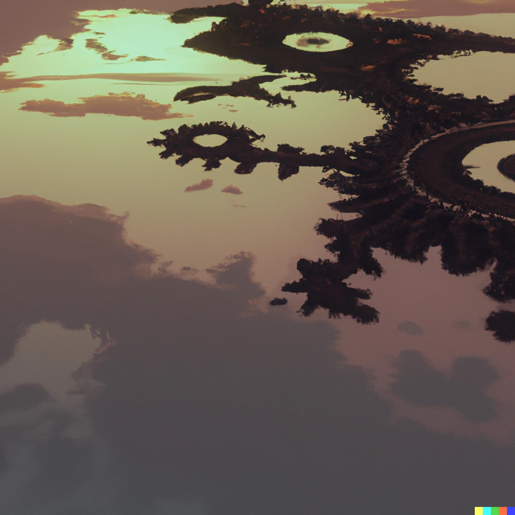 Prompt: The Mandelbrot set reflected by water in a puddle, aesthetic 3d render, unreal engine