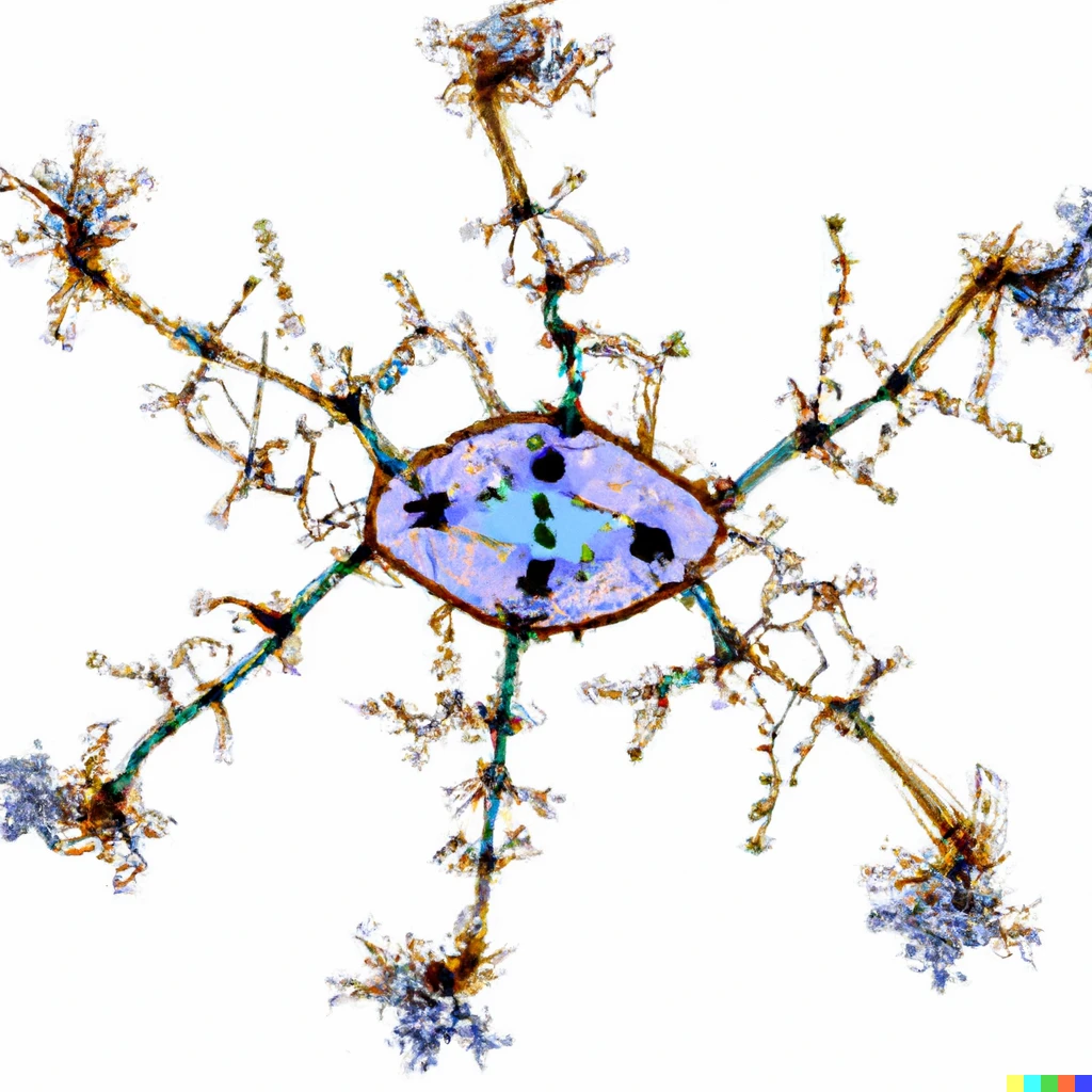 Prompt: A neural network with the Mandelbrot set interwoven betwixt its nodes
