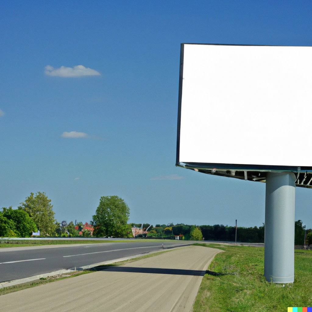 Prompt: Billboard at the side of the road with an advertisement