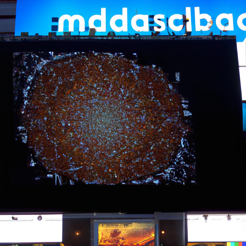 Prompt: A large screen in New York City with an advertisement for the Mandelbrot set