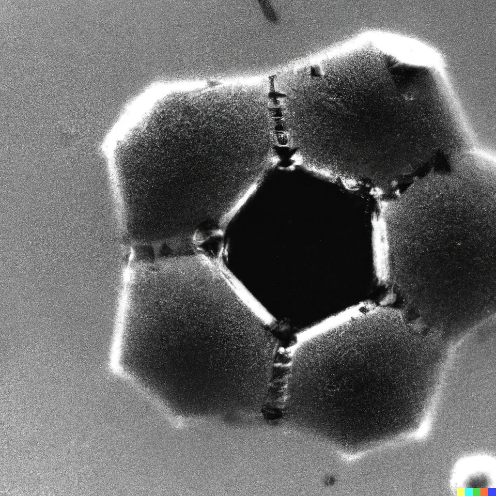 Prompt: First ever photo of an atom, electron microscope photo