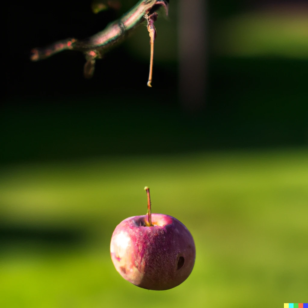 Prompt: Apple falling from a tree