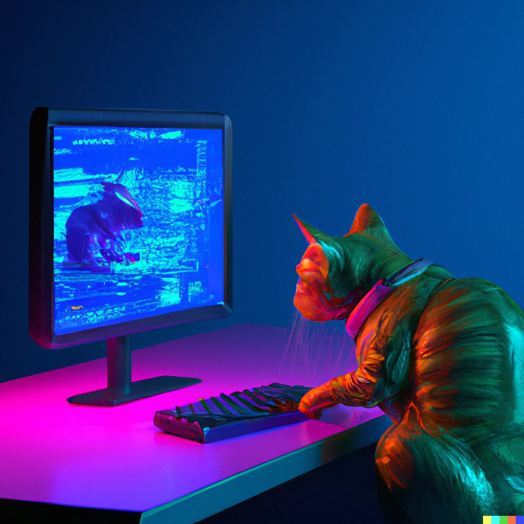 Prompt: A cat using an extremely advanced computer, 3d render, unreal engine