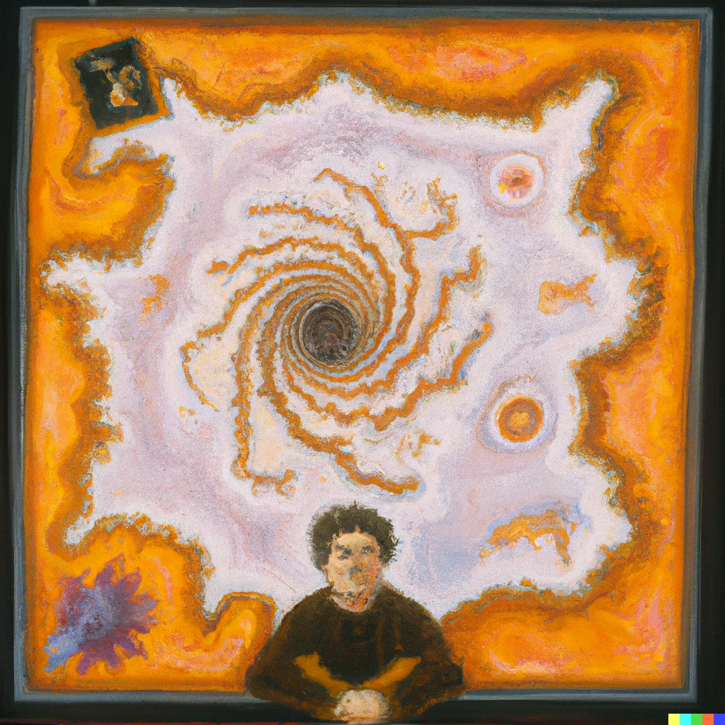 Prompt: Self-portrait by the Mandelbrot set, oil painting, 1993