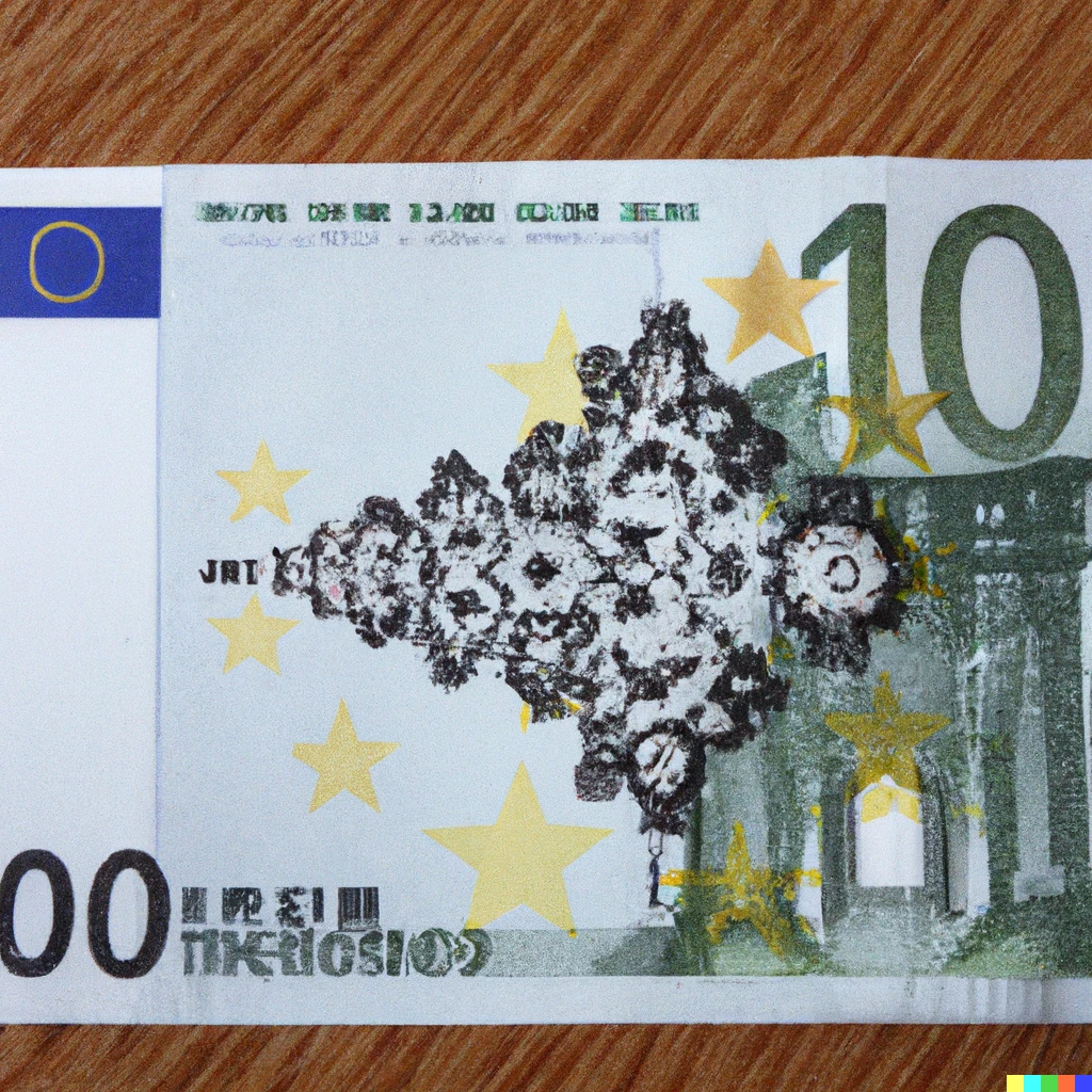 Prompt: The Mandelbrot set on a euro note