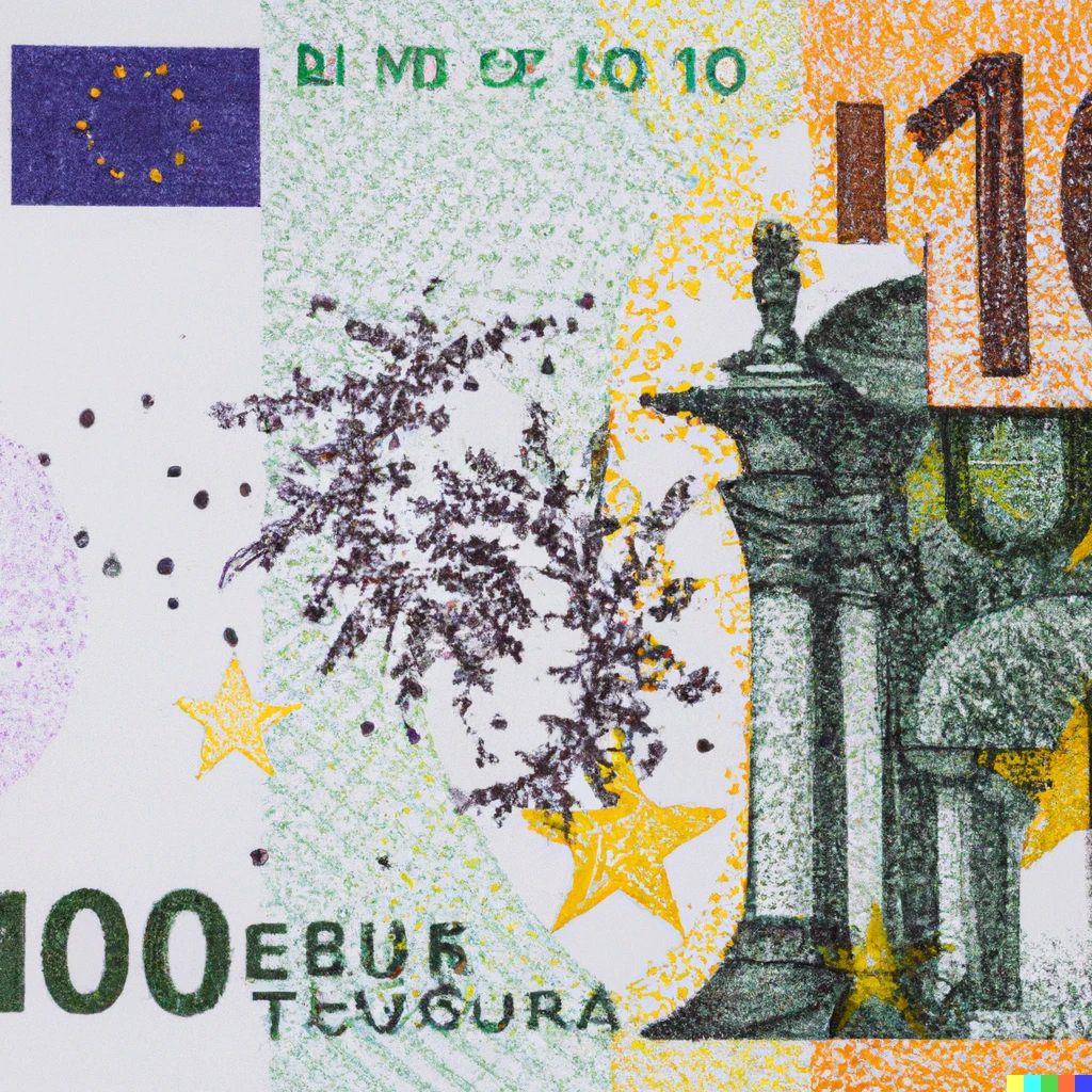 Prompt: The Mandelbrot set on a euro note