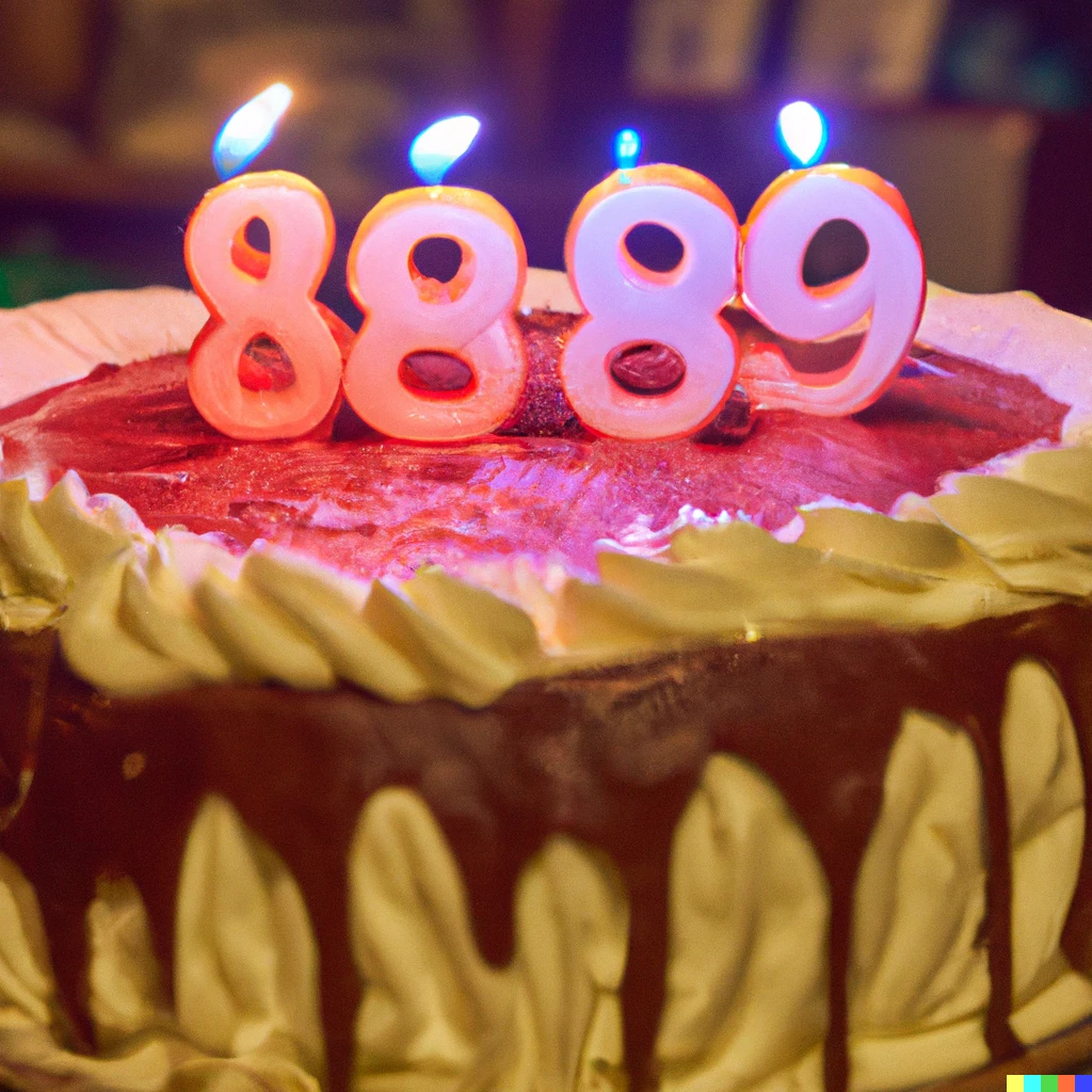 Prompt: Birthday cake with the number 1984 spelled out with candles