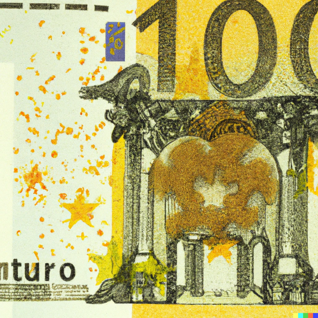 Prompt: The Mandelbrot set on a euro note