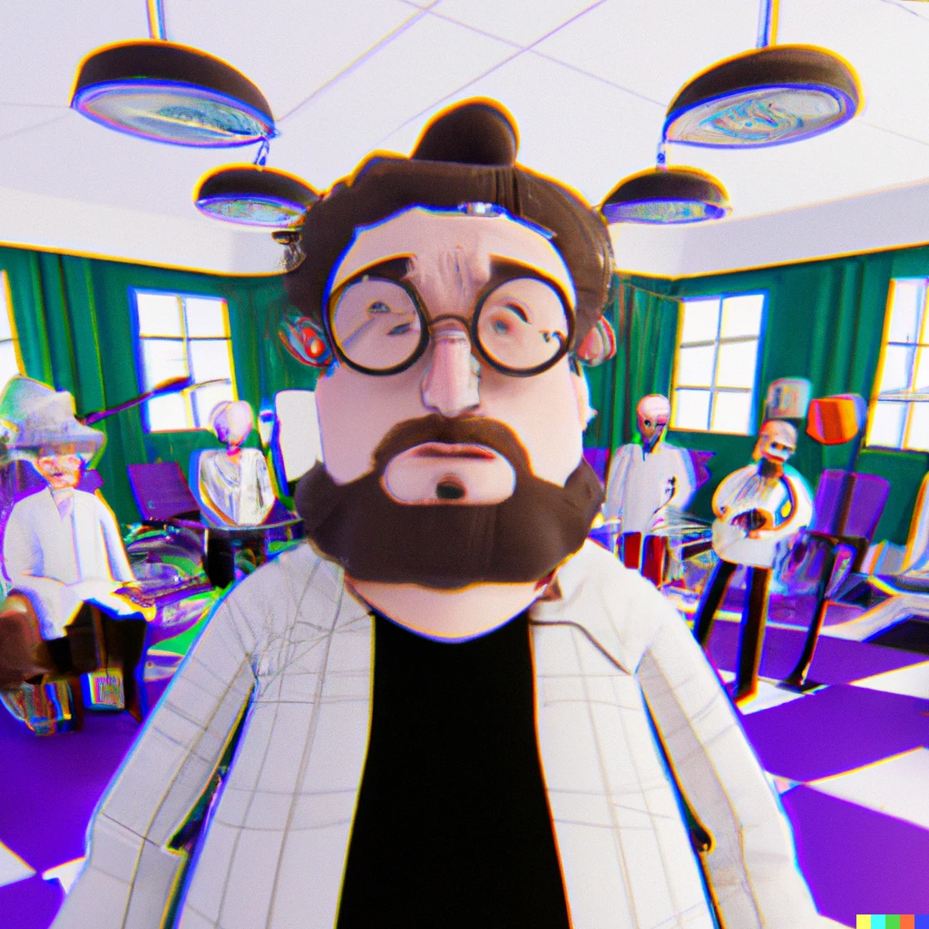 Prompt: POV: you are in a hospital surrounded by various clones of the Nostalgia Critic, digital art