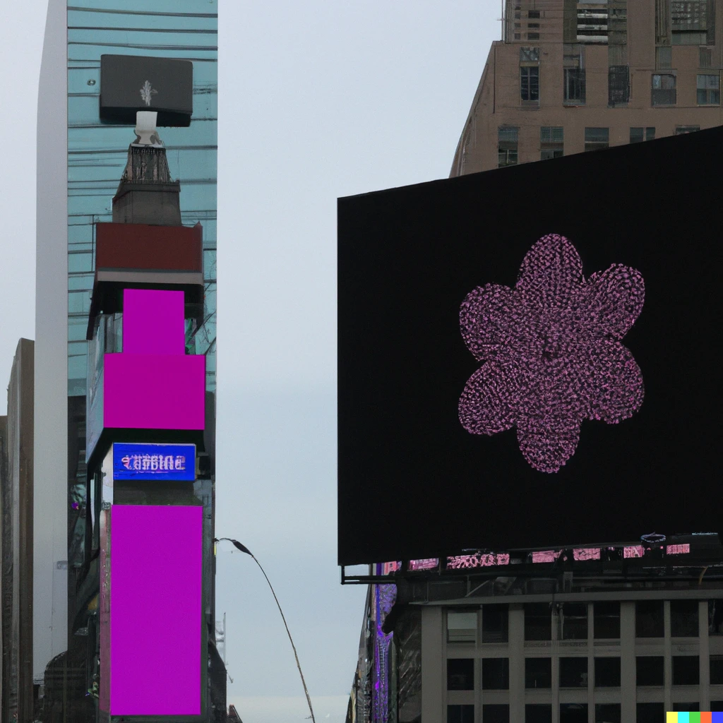 Prompt: A large screen in New York City with an advertisement for the Mandelbrot set