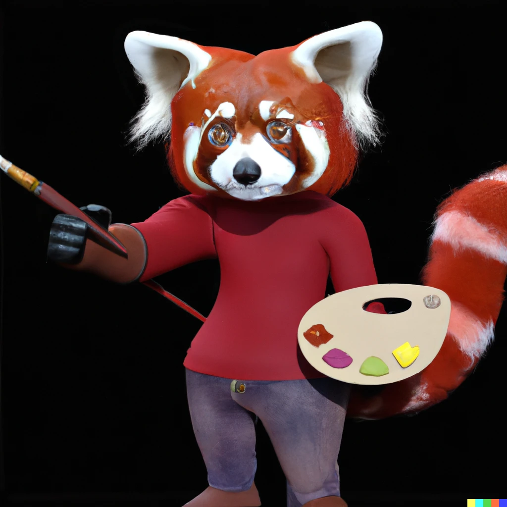 Prompt: Rendering of Disney's character, an anthropomorphic red panda that is an artist