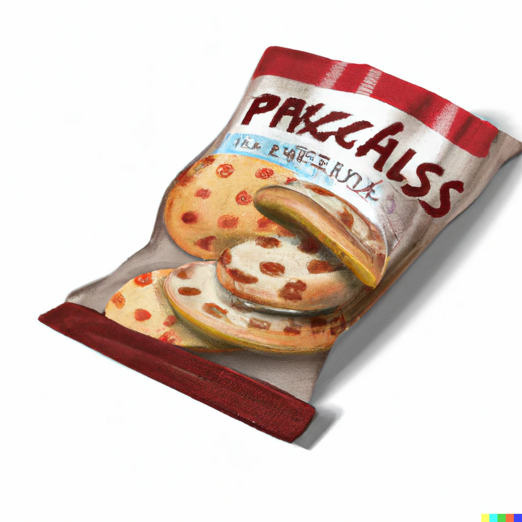 Prompt: Pizza Cookies Inside a Snack Bag in a photorealistic style