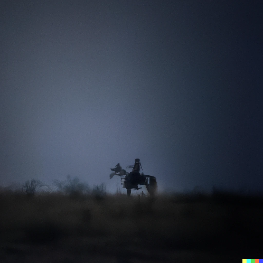 Prompt: A lonely soul in the middle of
a dark night
A lonely rider in the middle of
the outback
Just a man and his horse,
on an endless journey to nowhere