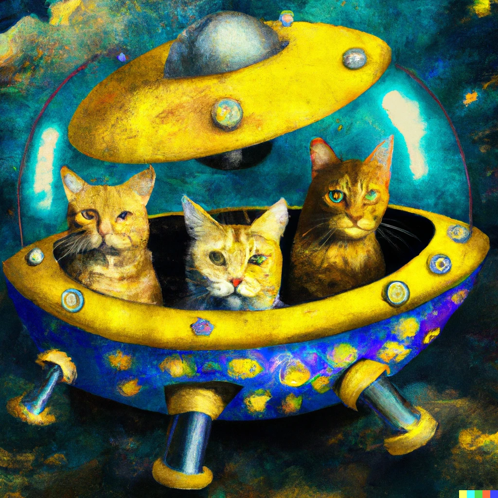 Prompt: Cats in spaceships as Van Gogh painting digital art 
