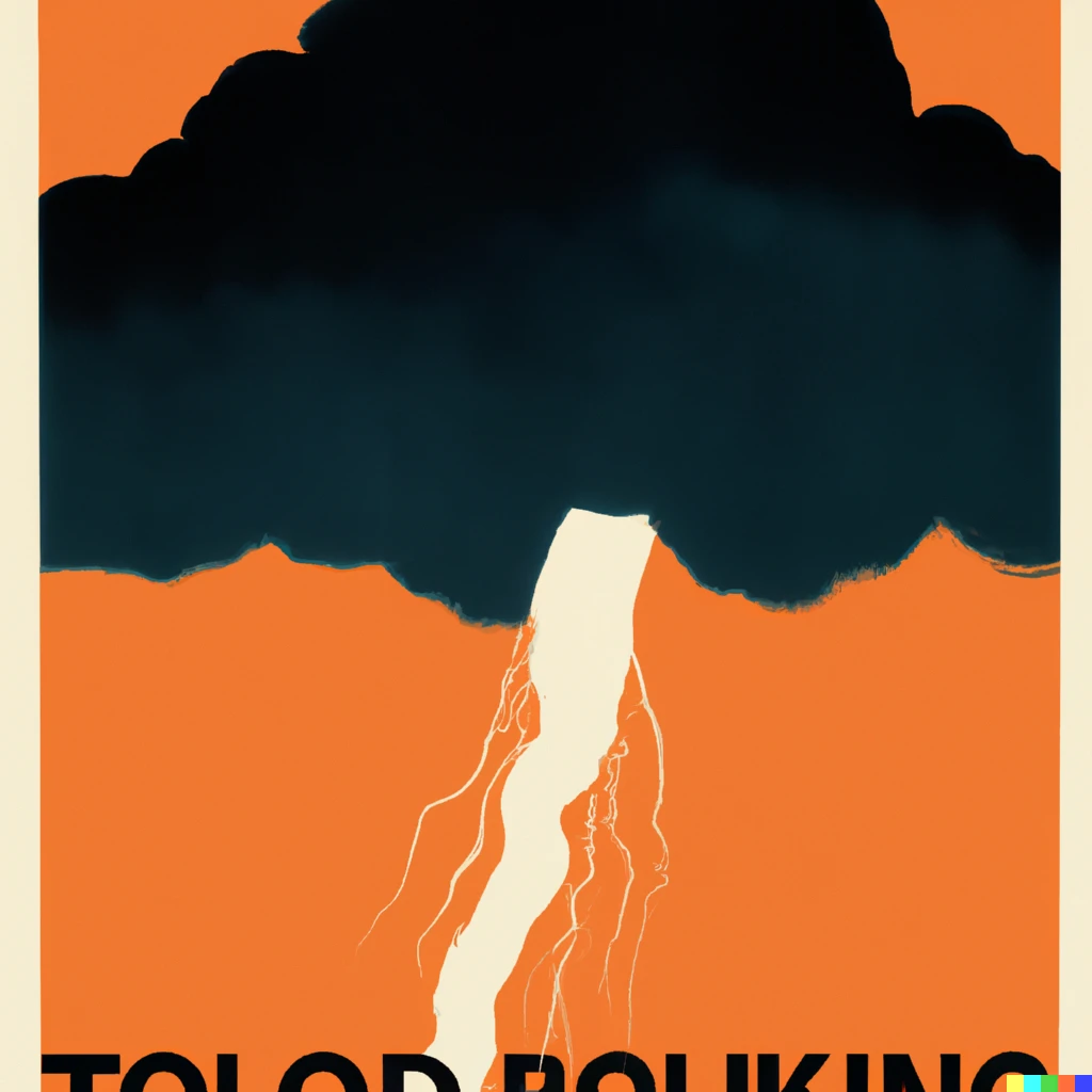 Prompt: A movie poster designed by Saul Bass for a Hitchcock movie about a vengeful cloud striking down mankind with lightning