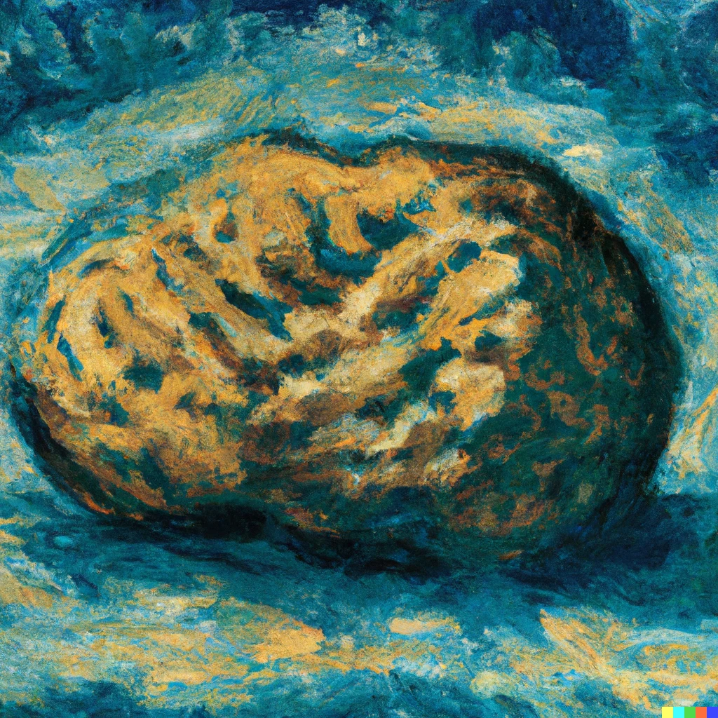 Prompt: Van Gogh painting of a  fluffy stone