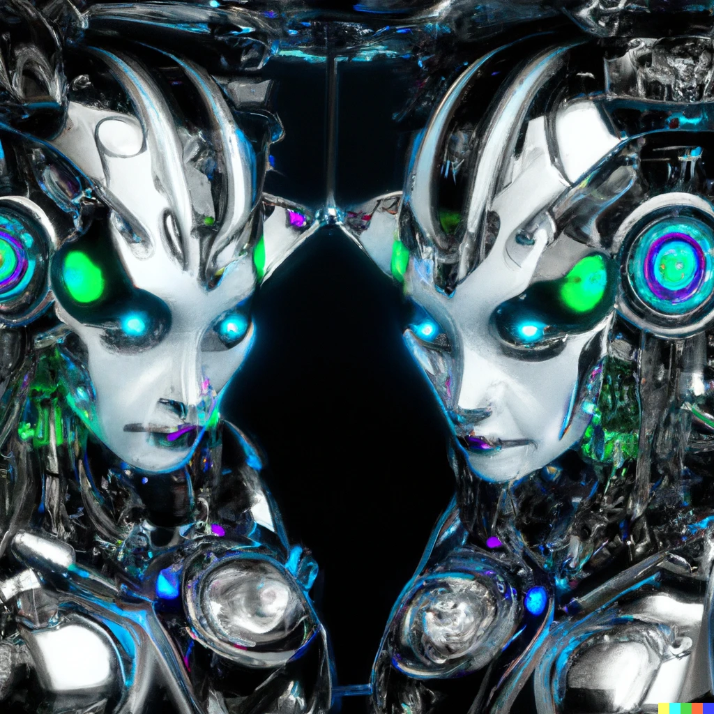 Prompt: demon-possessed geisha robots with laser eyes , cyberpunk hyper-detail 3d