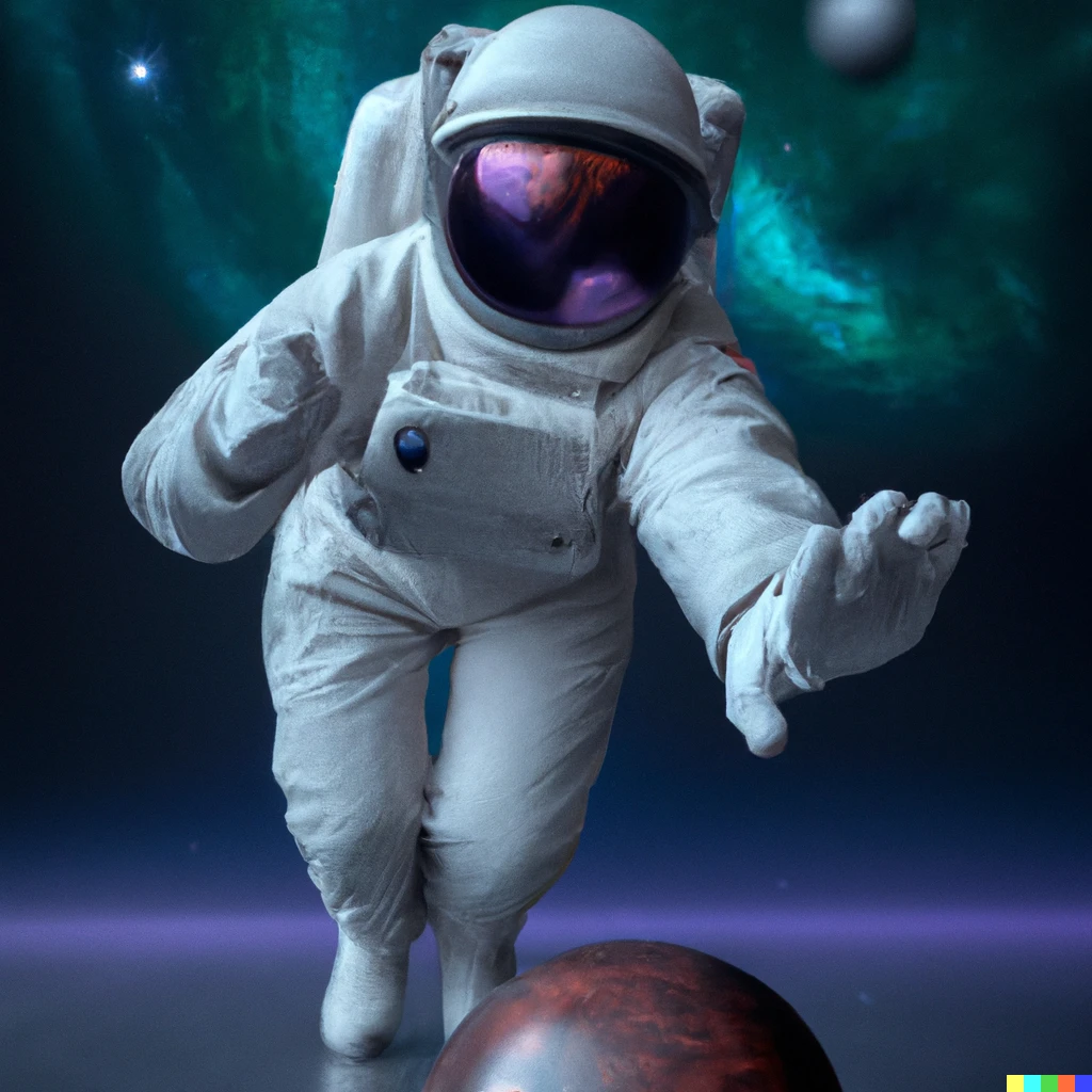 Prompt: A realistic astronaut playing bowling in the space