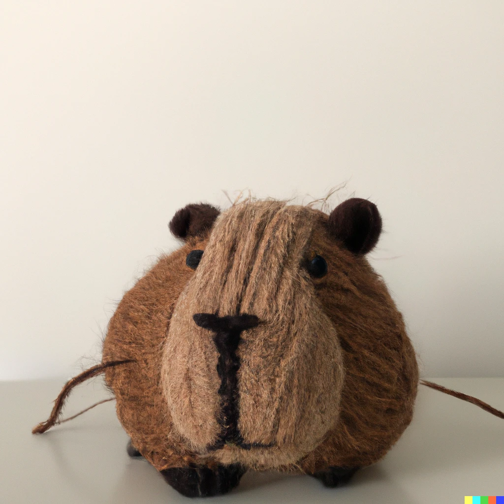 Prompt: A portrait of a capybara made of yarn