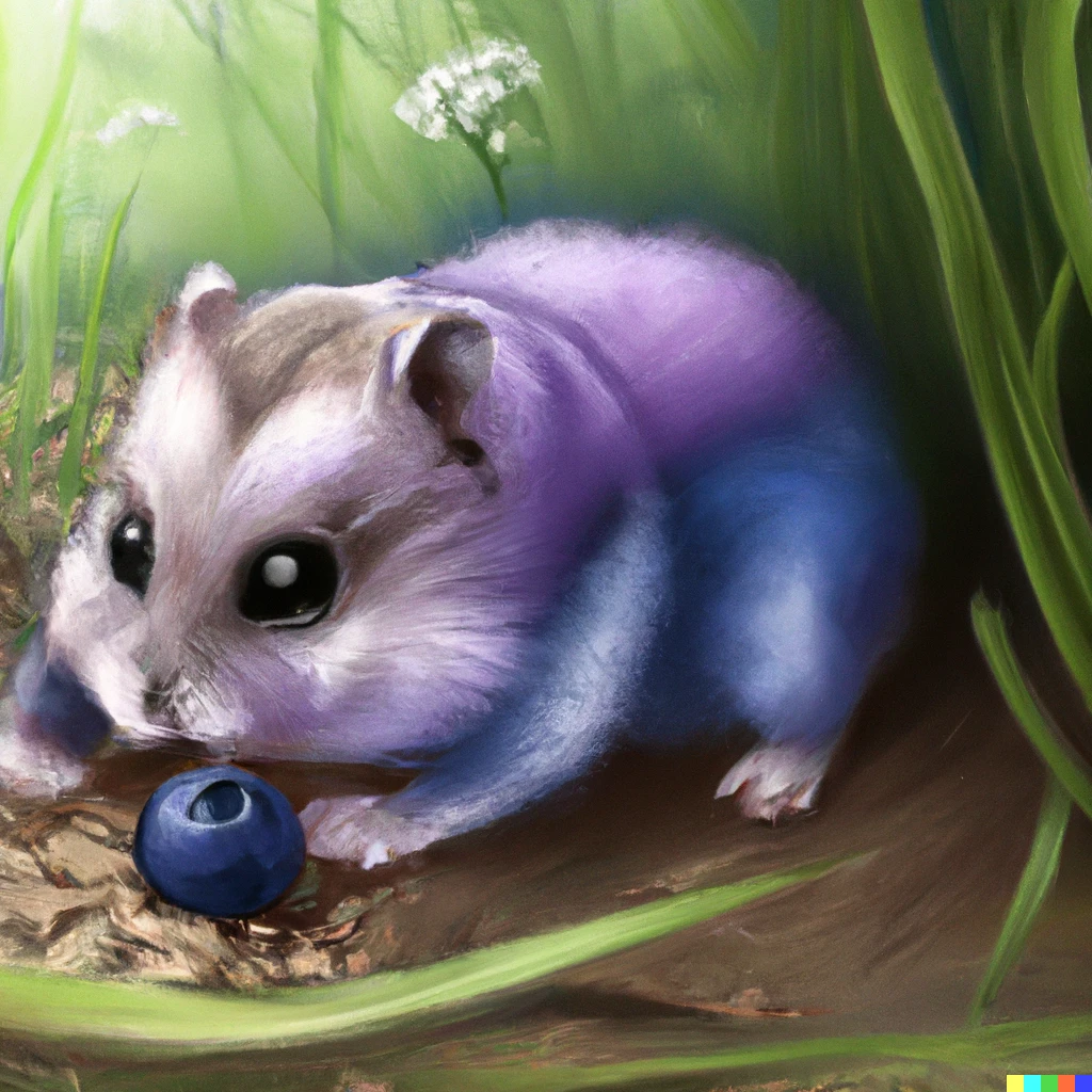 Prompt: dwarf hamster turning into a blueberry, digital art