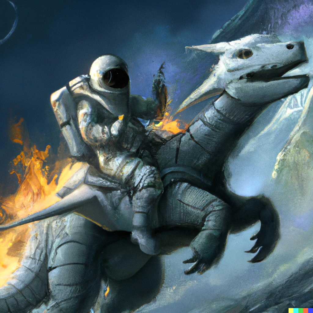 Prompt: astronaut riding a dragon, digital art