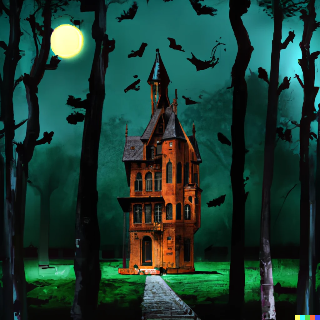 Prompt: haunted house in haunted forest, by tim burton