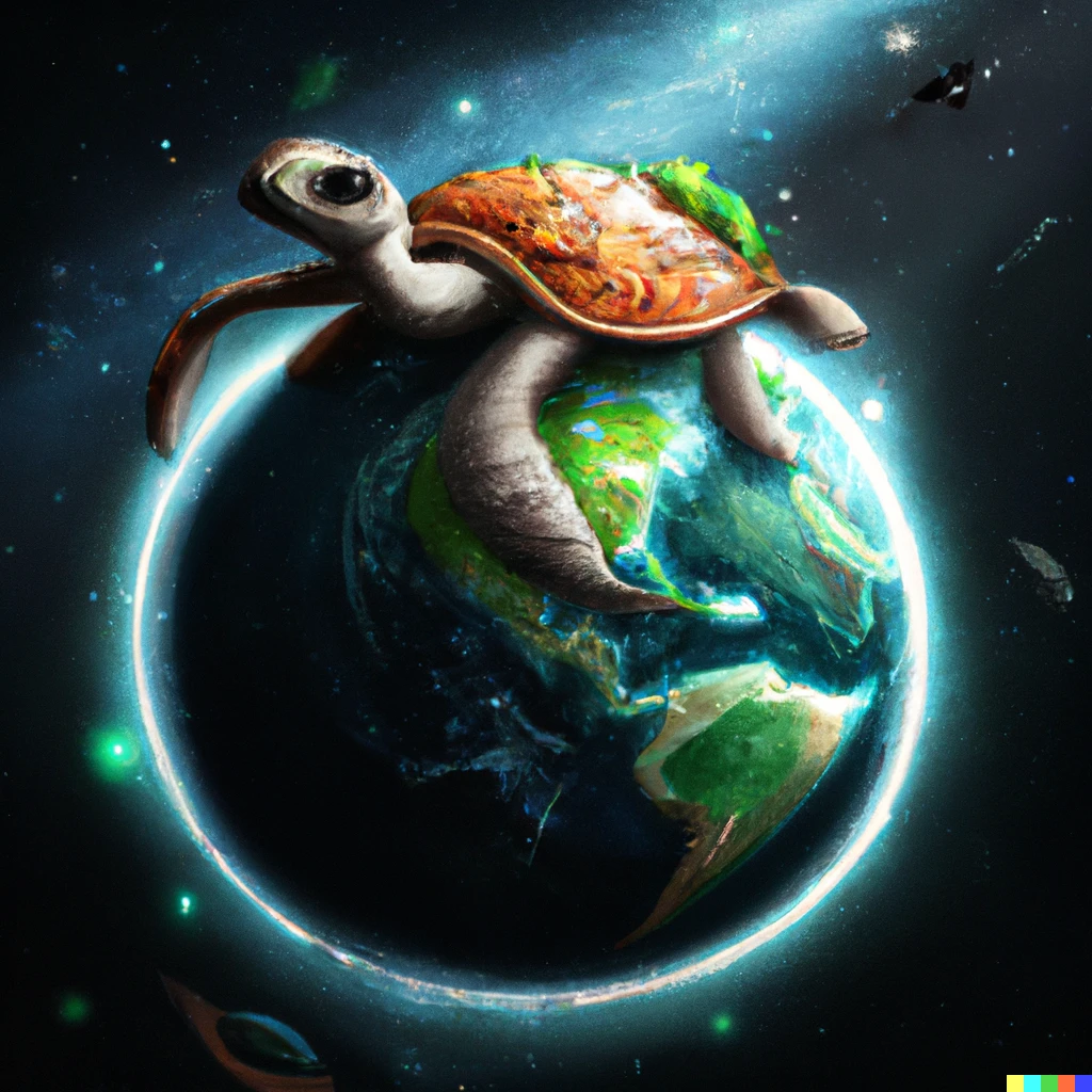 Prompt: A turtle riding the back of the world, beatiful, digital art