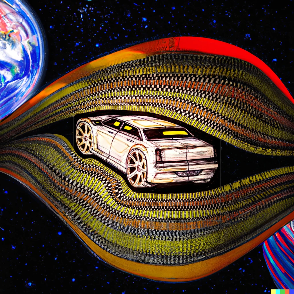 Prompt: a car in space, digital art