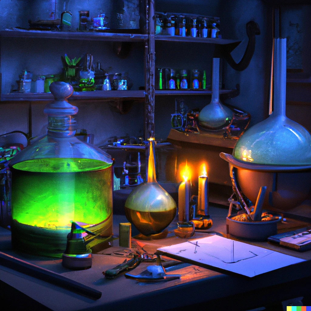 Prompt: Fantasy alchemist lab wallpaper 4k hd