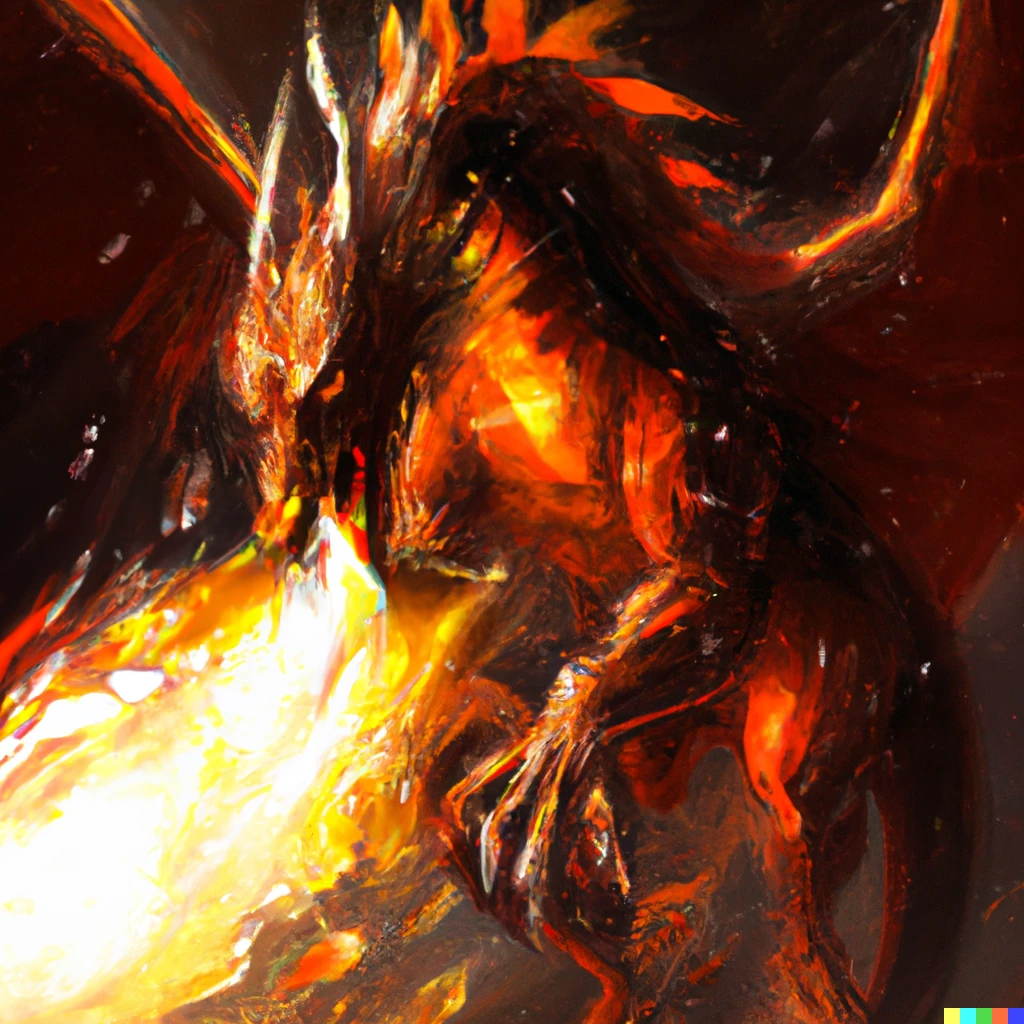 Prompt: red dragon breathing fire, digital art
