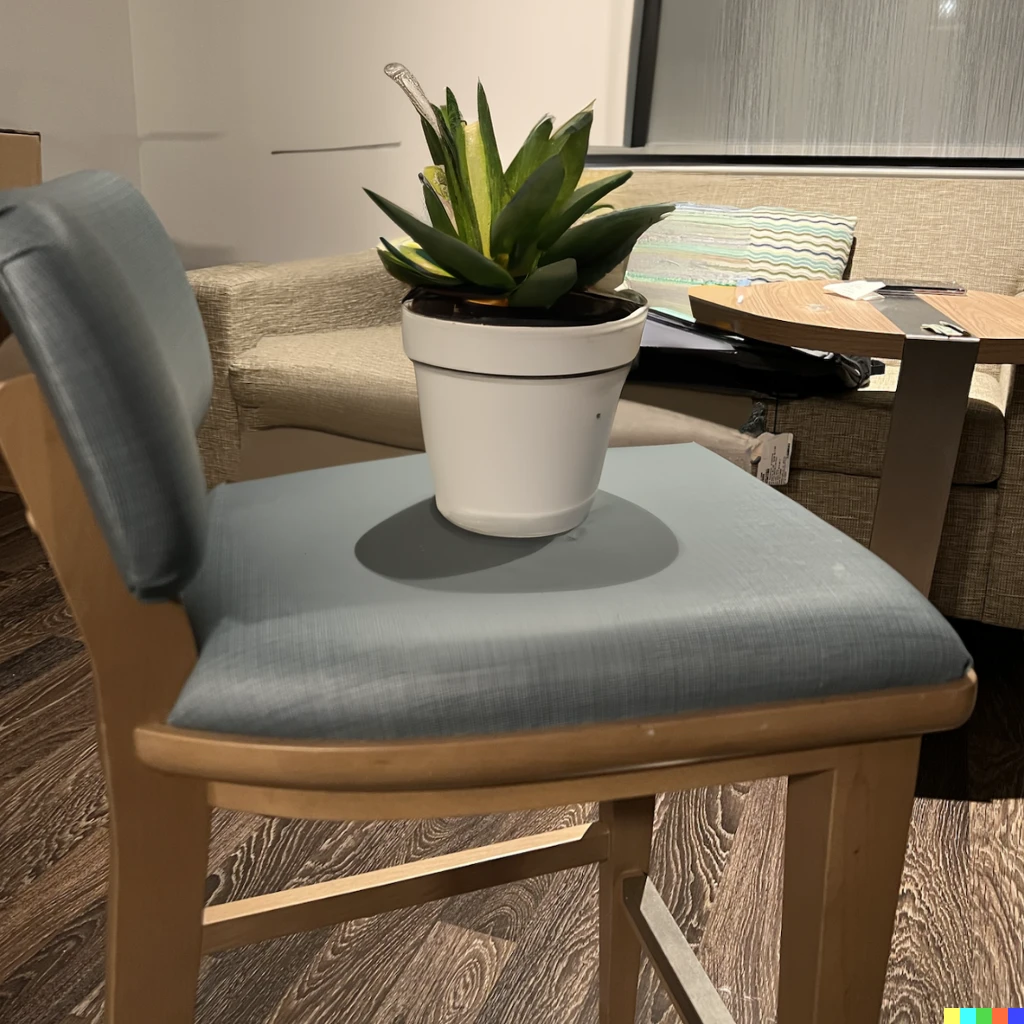 Prompt: chair with a plant on it