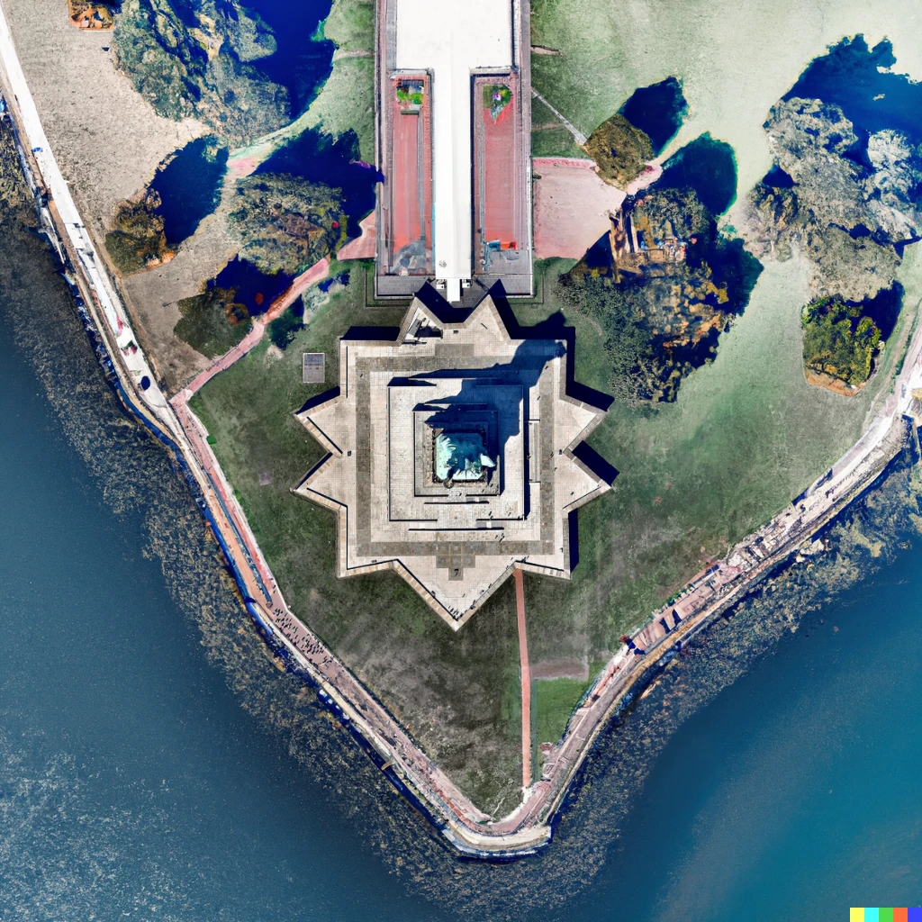 Prompt: aerial view of statue of liberty