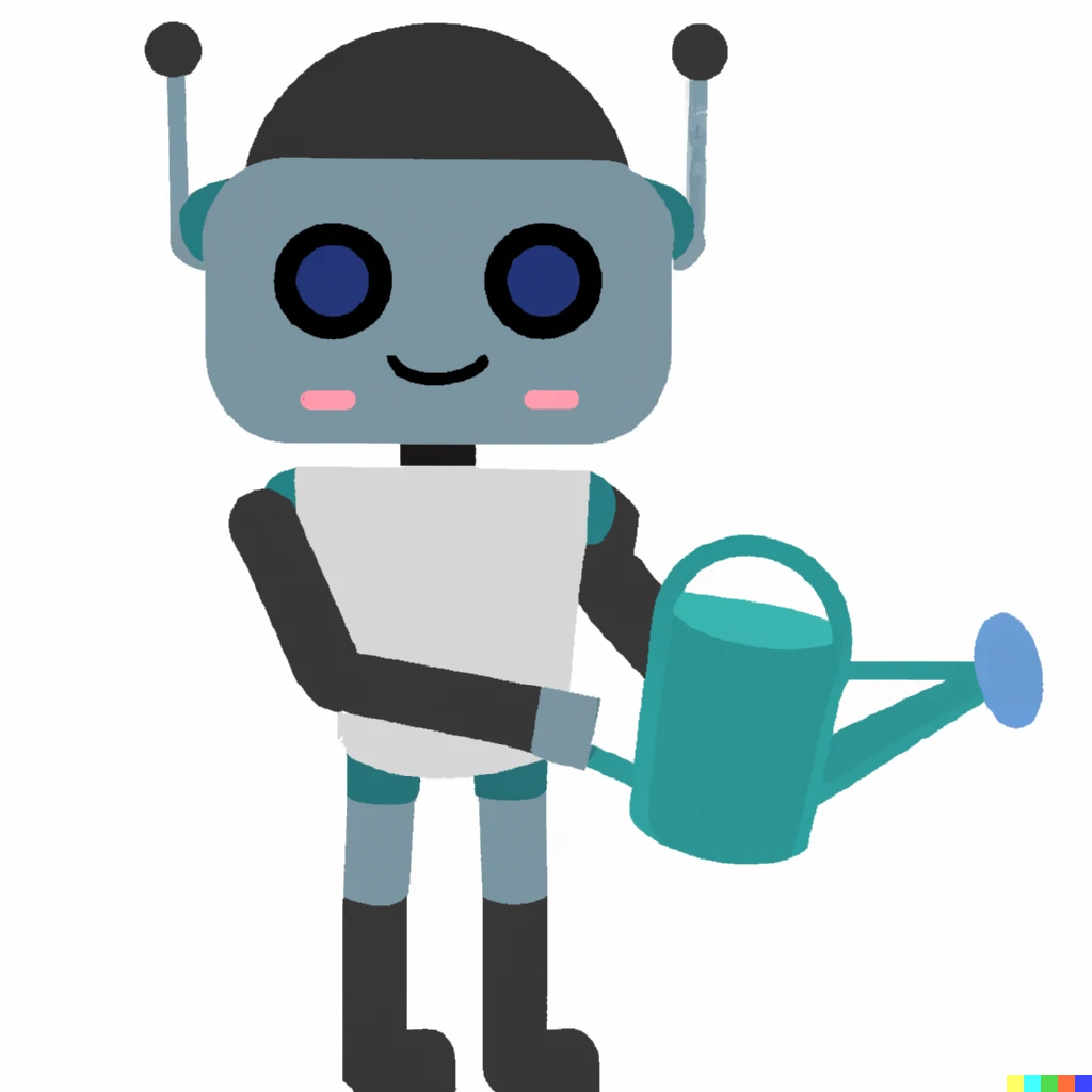 Prompt: A cute robot holding a watering can