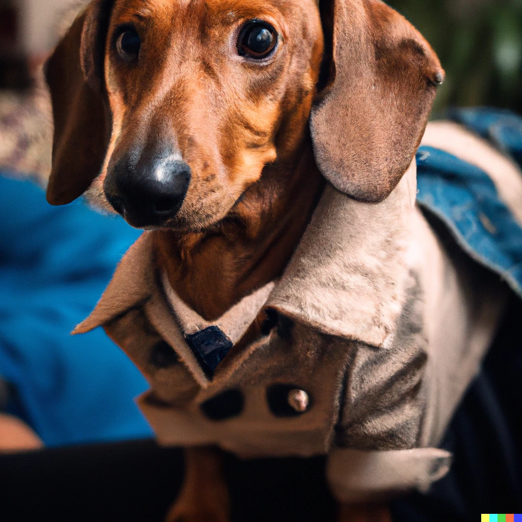 Prompt: photo of a dachsund in a suit, 4k, photograph