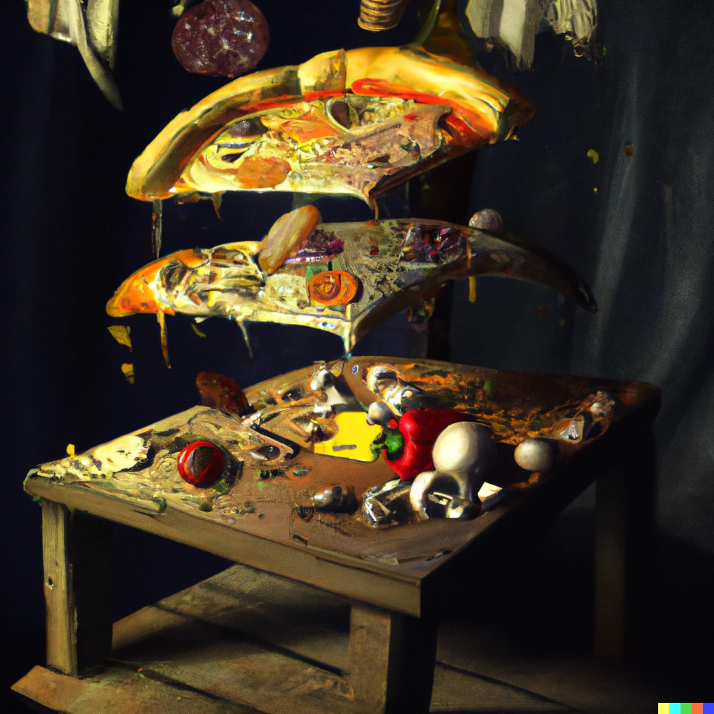 Prompt: pizza,surrealism, detailed, digital art